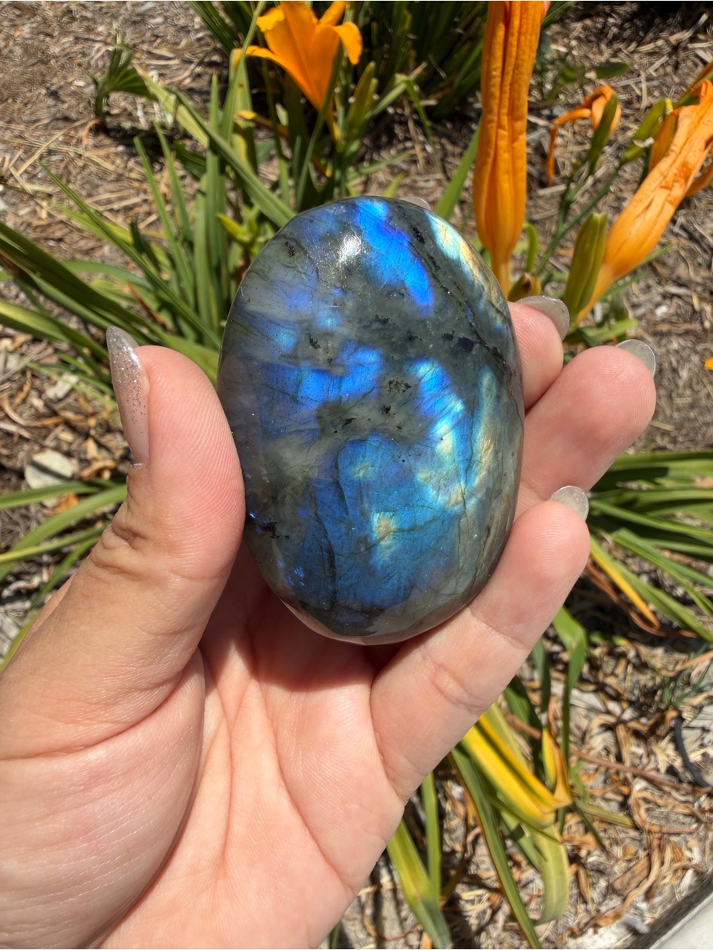 Natural Labradorite Palm Stone,Polished Labradorite Crystal,Pocket Stone,A594